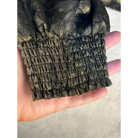 A Loves A Blouse Medium Black Gold Lace Ruffled Whimsigoth Coquette Glam NWT - Picture 4 of 8